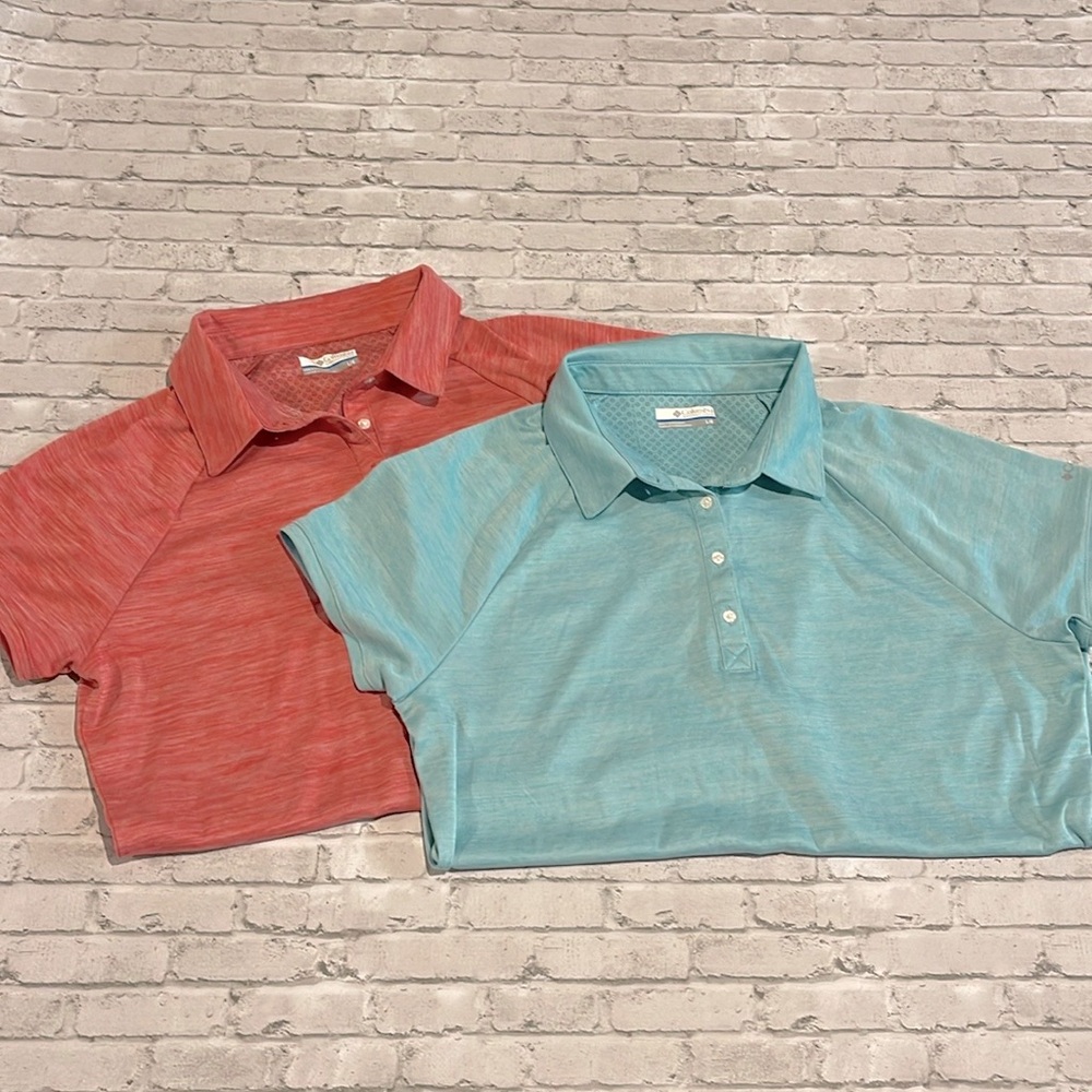 Lightweight Womens Polo Top - Coral and Aqua